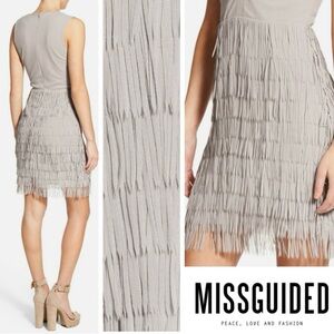 Missguided Woman’s Gray V-Neck Fringe Mini Dress XL